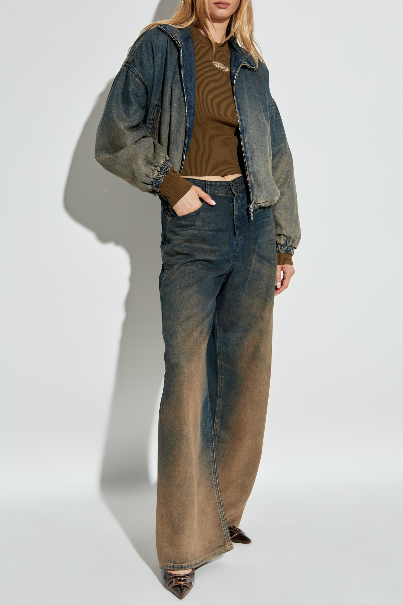 トップス DIESEL M-Valari Rib-knit XS Women's Rib-knit viscose-blend top with Oval D | White | Diesel